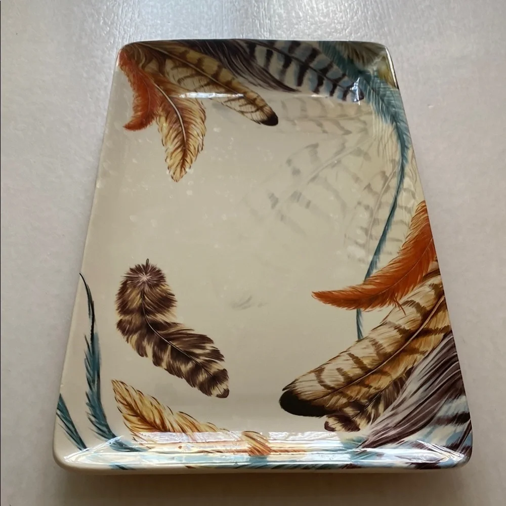PIER 1 Imports Feather Design Rectangular Tray Size 14” x 8“ approximately